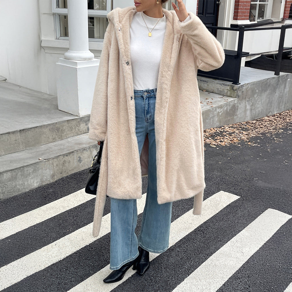 Plush long sleeved women's coat women's clothing