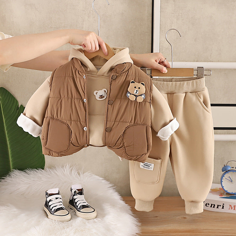 Plush and Thick Vest Set for Baby Winter Cartoon 3-Piece Set