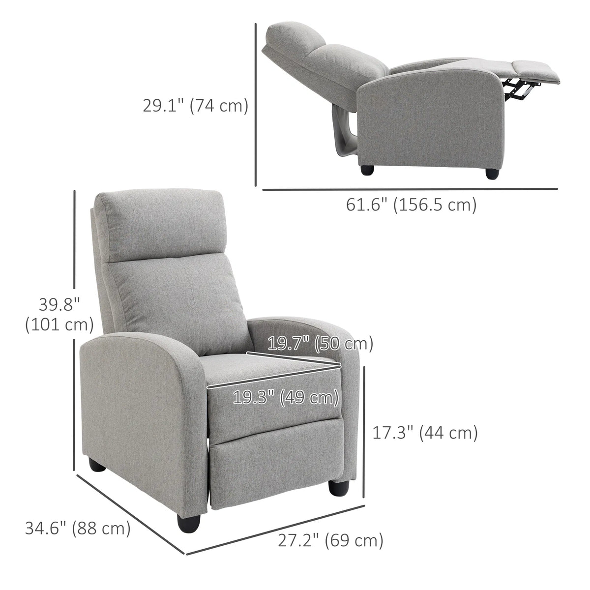 Light Grey Fabric Recliner Chair – Manual Home Theater & Living Room Armchair (United States & Canada Delivery Only)