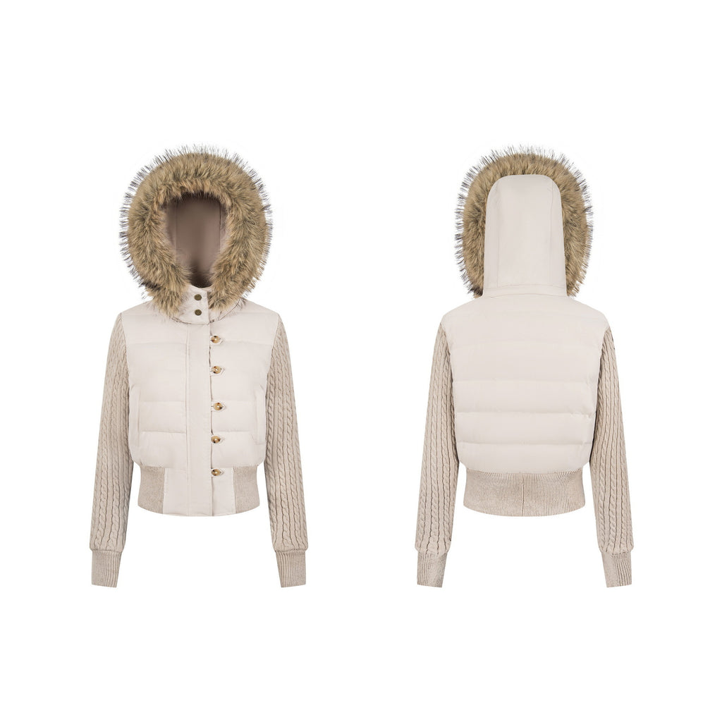 Knitted sleeve patchwork waist slimming lightweight jacket