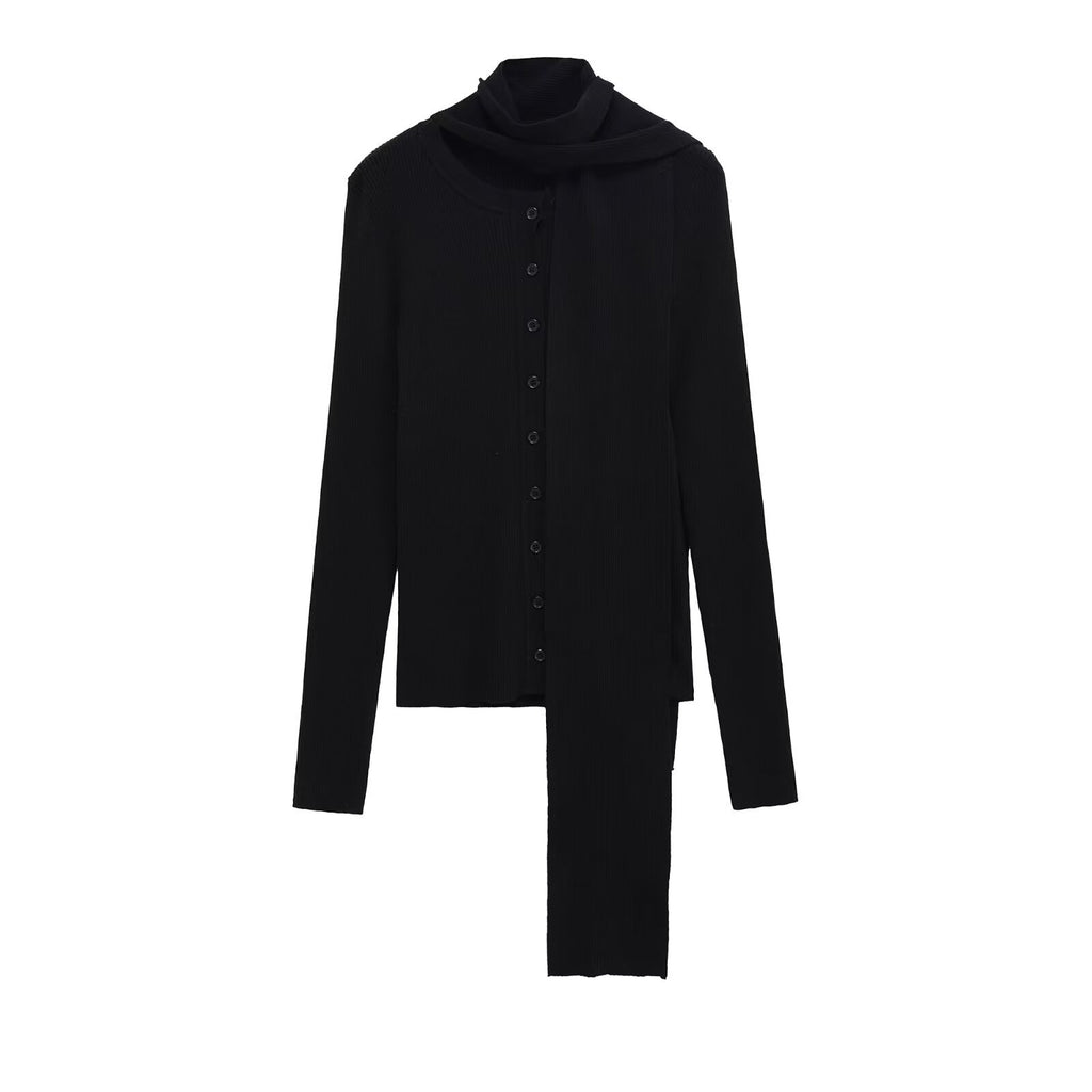 Street scarf ribbed knitted jacket women's clothing