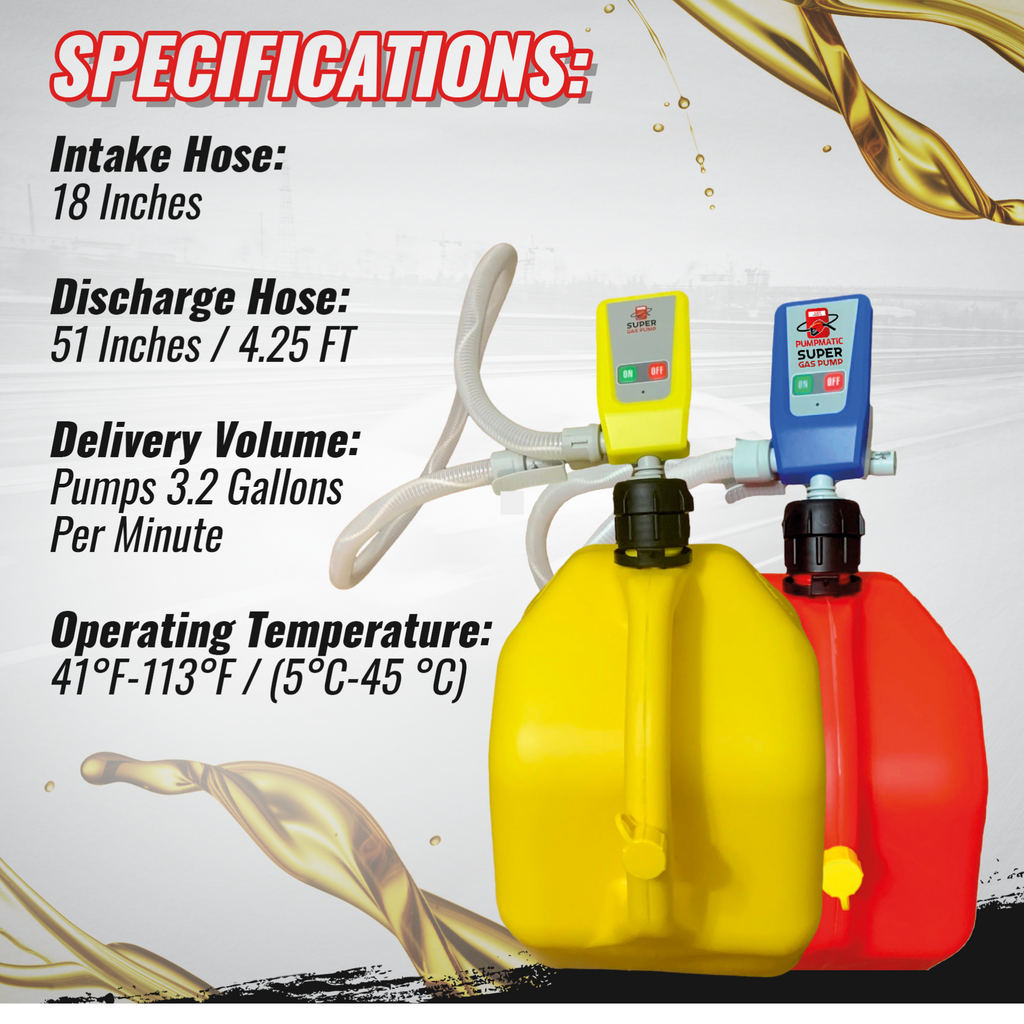 Gas Can PumpMatic Super Gas Pump + Jerry Can Combo Kit - Transfer Gas, Diesel, Kerosene, etc. + 3 Power Sources w/ 4.25ft Hose