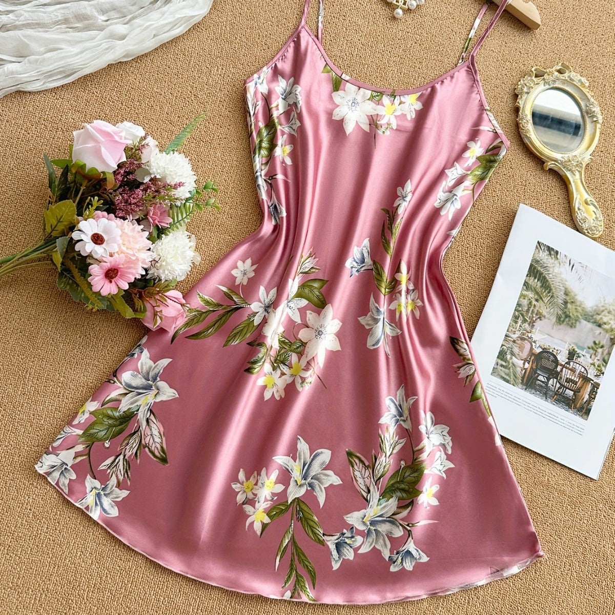 Sexy Short Nightdress Sleeveless Satin Sleepwear Cami Dress Women's Lightweight Slip Dress