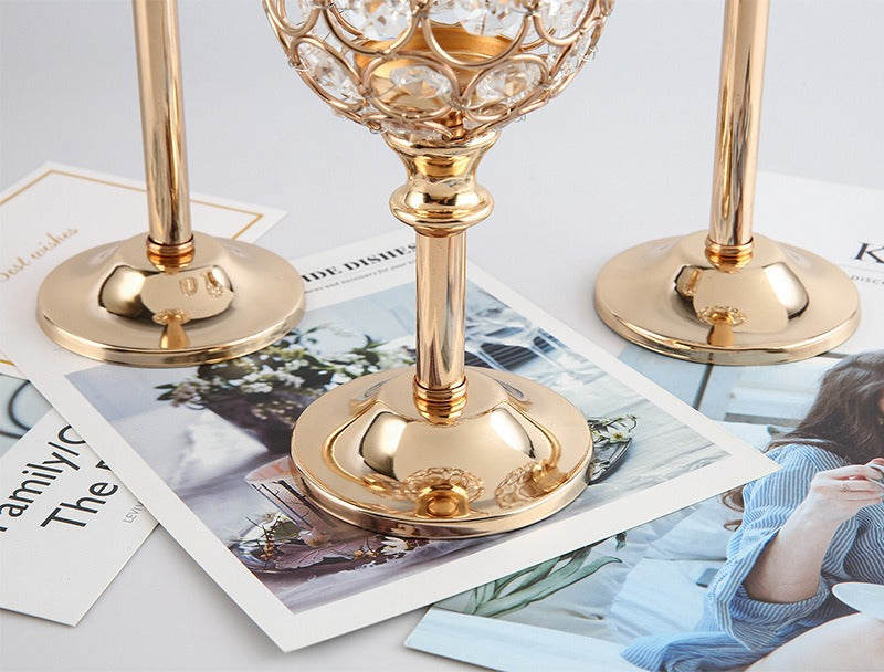 European Mini Crystal Candlestick Creative Metal Ornaments Wedding Hotel Home Candlelight Dinner Props Decoration Accessories