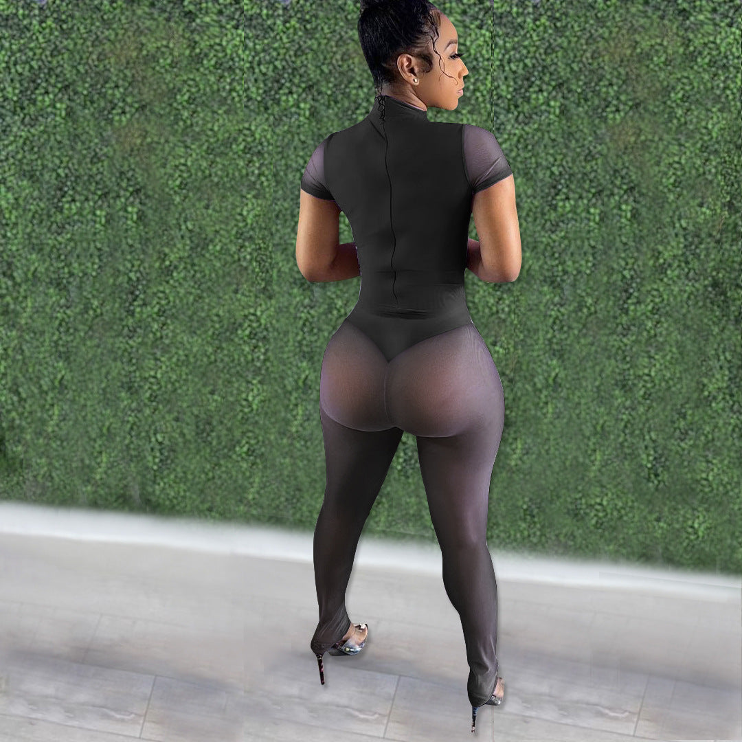 Spring And Summer New Cross-Border European And American Style Women's Mesh Bodysuit Tights Suit