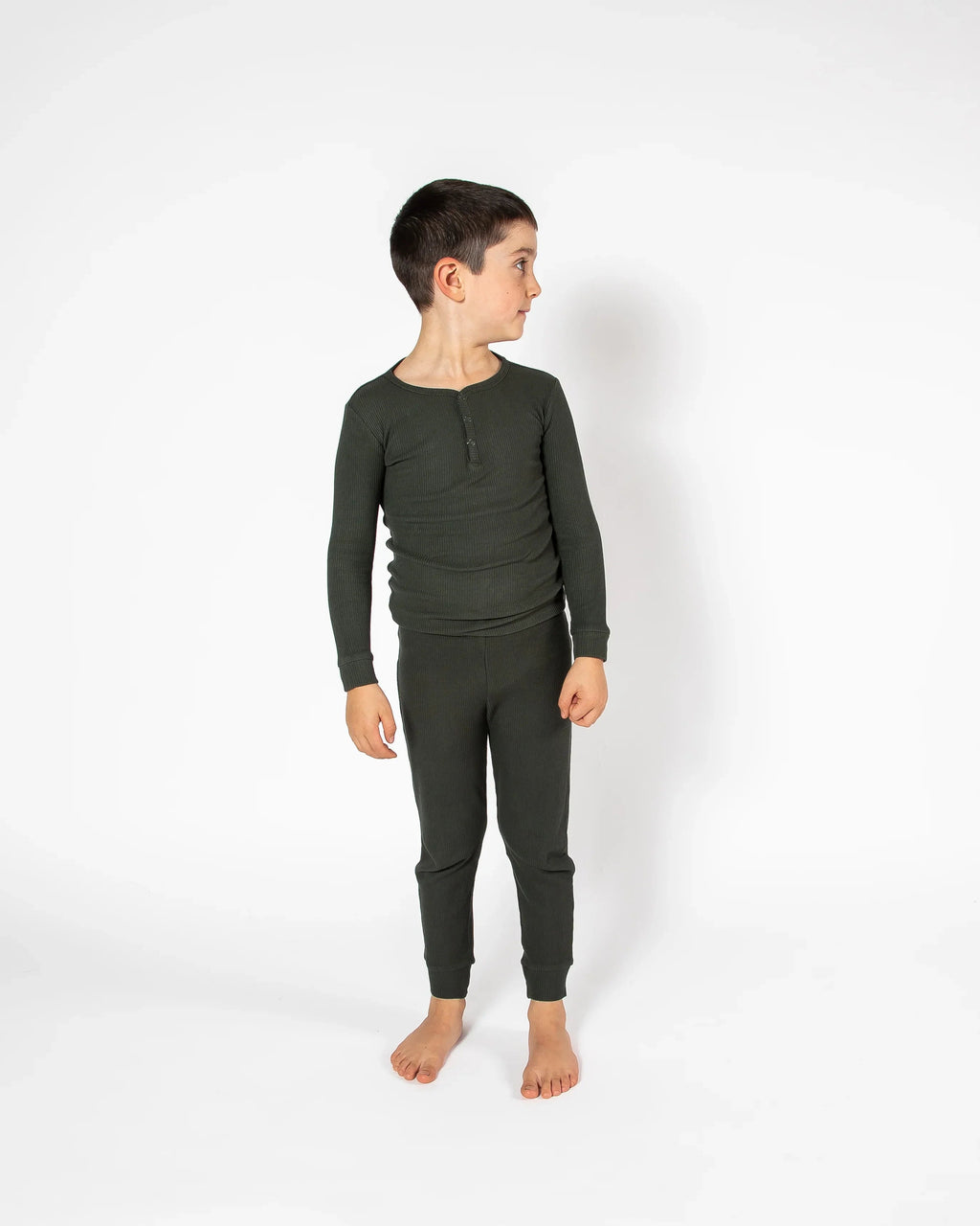 Deep Forest Green Waffle Two Piece Long Pajama Set