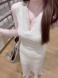 Chic Hollow Knit Dress, Sleeveless Long Dress