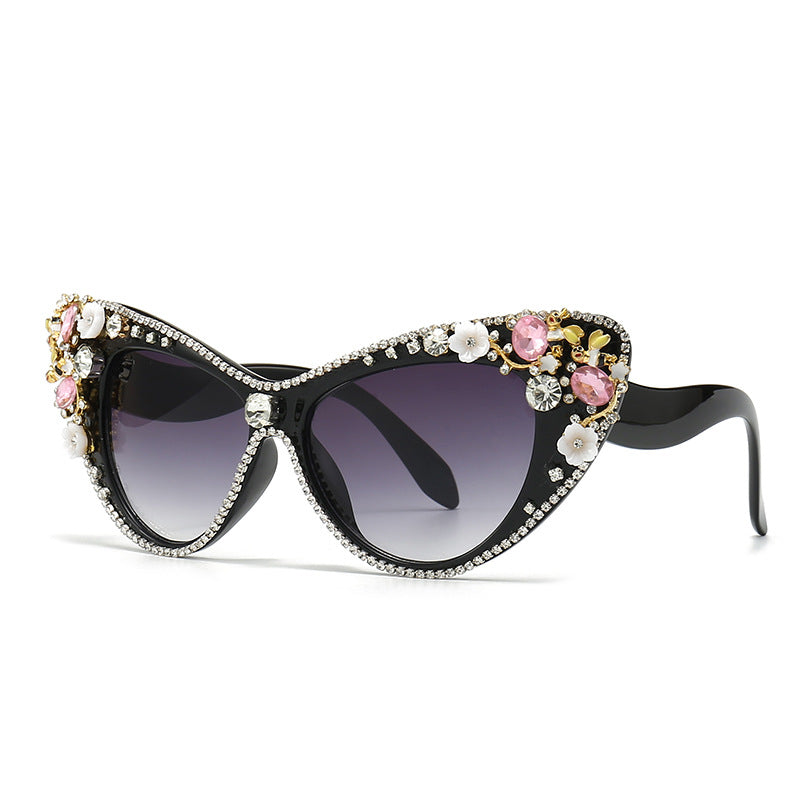 New Handmade DIY Fashion Trend Cat Eye Sunglasses Handmade Diamond Personalized Sunglasses