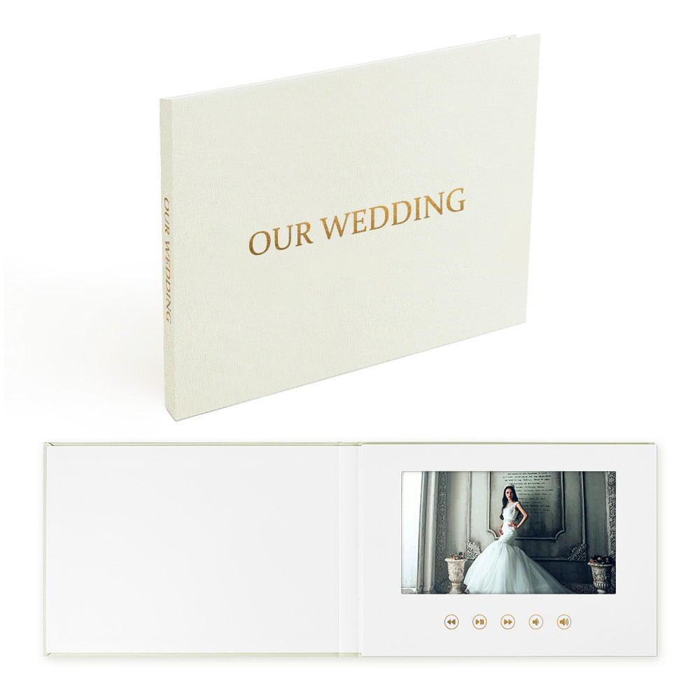 Multi functional commercial wedding video invitation letter linen material video brochure
