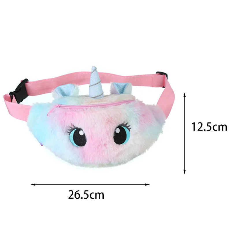 Cute Unicorn Children's Fanny Pack Girls Waist Bag Plush Toys Belt Gradient Color Chest Bag Cartoon Coin Purse Travel Chest Bag