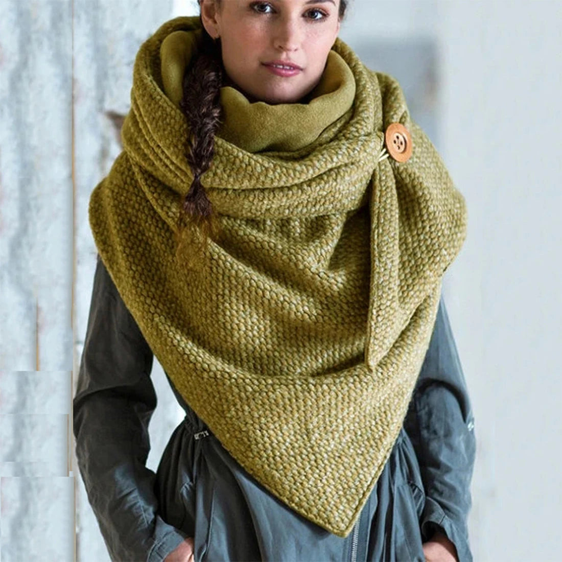 Winter Scarf For Women Fashion Soild Dot Printing Button Soft Wrap Casual Warm Scarves Shawls Scarf