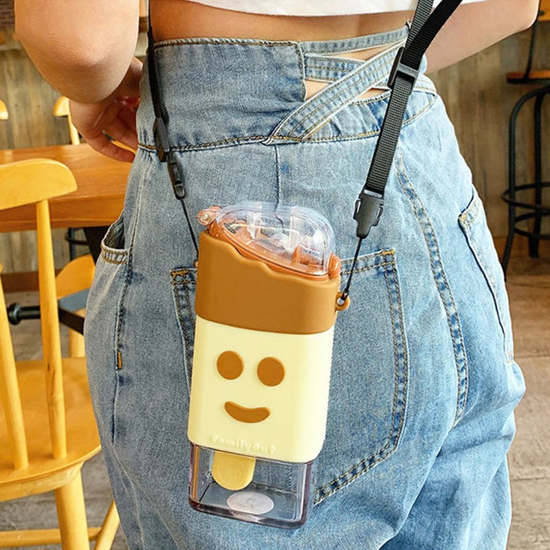 New Summer Cute Donut Ice Cream Water Bottle With Straw Creative Square Watermelon Cup Portable Leakproof Tritan Bottle BPA Free