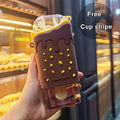 New Summer Cute Donut Ice Cream Water Bottle With Straw Creative Square Watermelon Cup Portable Leakproof Tritan Bottle BPA Free