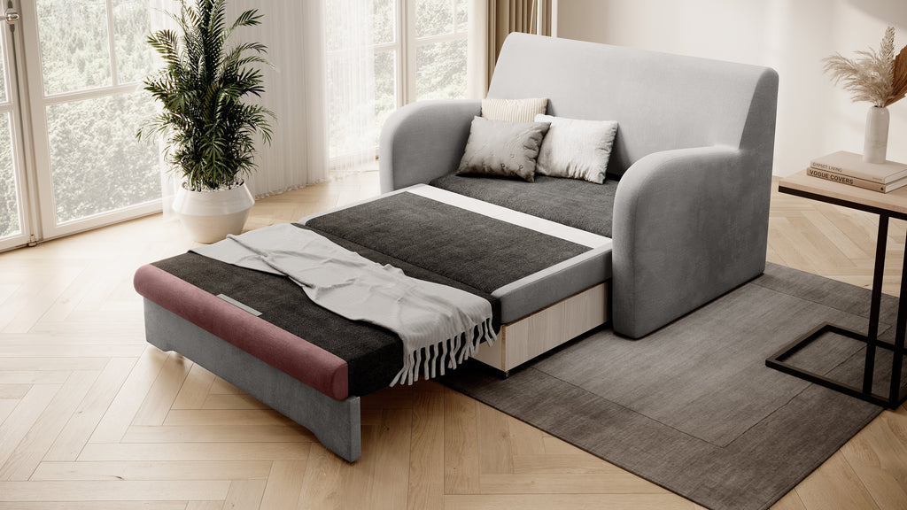 Ario Condo Style 2 Seater Storage Sleeper Sofa - Grey/Blush