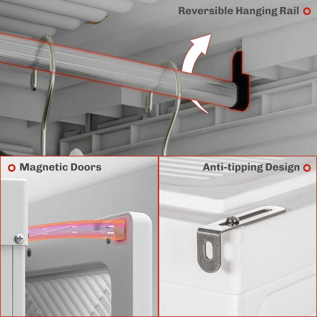 White Portable Wardrobe – Foldable Clothes Storage Organizer with 5 Compartments & Hanging Rod (United States & Canada Delivery Only)