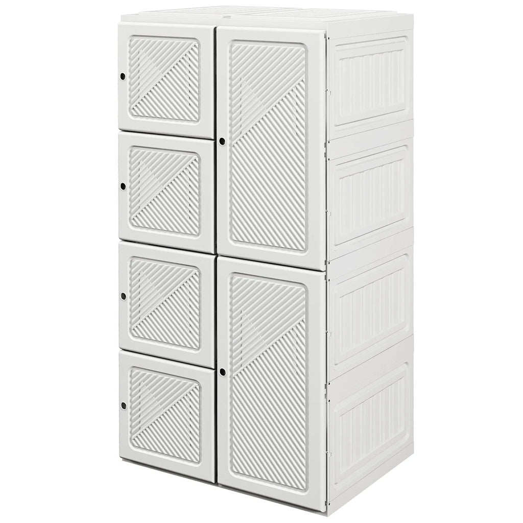 White Portable Wardrobe – Foldable Clothes Storage Organizer with 5 Compartments & Hanging Rod (United States & Canada Delivery Only)