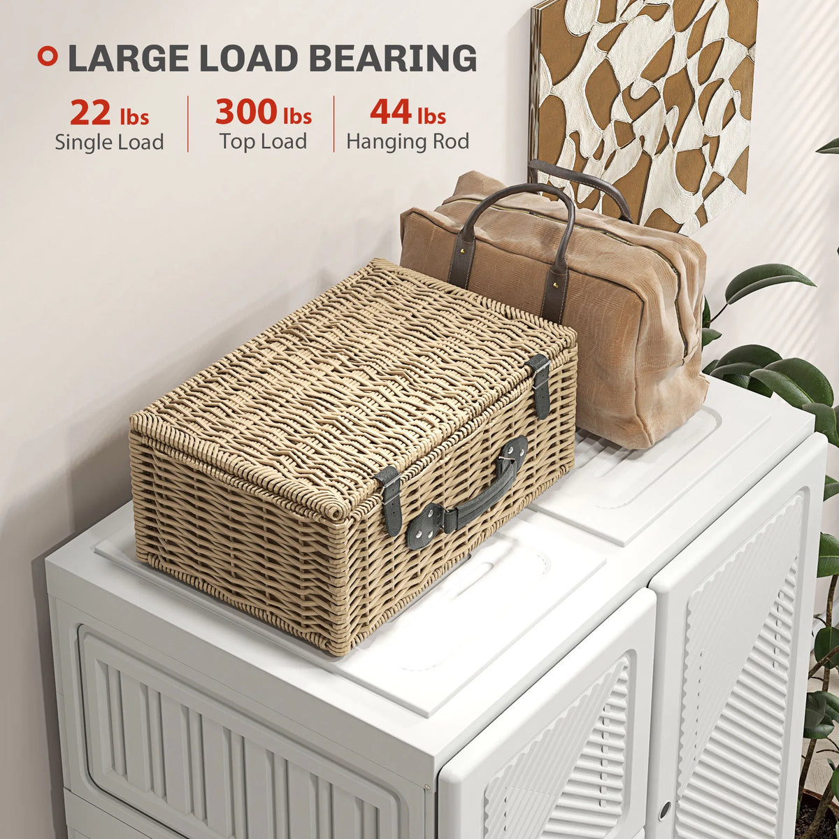 White Portable Wardrobe – Foldable Clothes Storage Organizer with 5 Compartments & Hanging Rod (United States & Canada Delivery Only)
